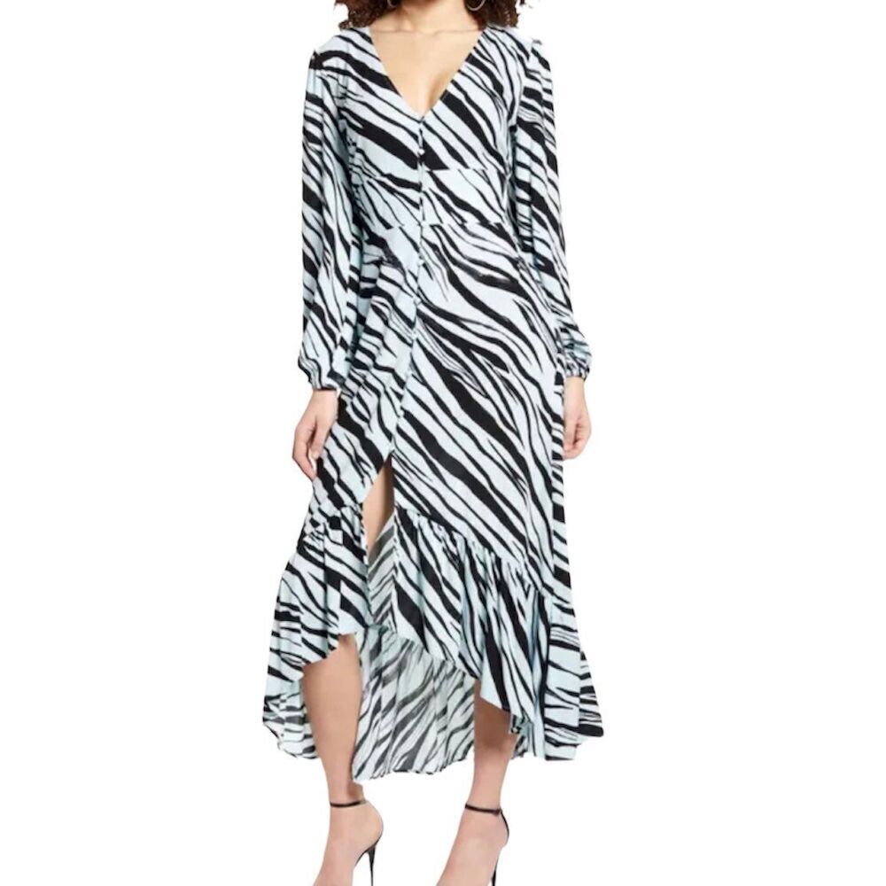 Leith Blue Glow Tiger Print Rayon Midi Dress S